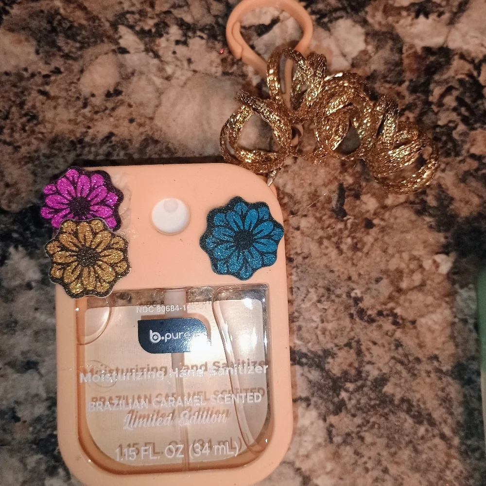 Floral Hand Sanitizer Set with Gold Spiral Keychains Custom-made Set - Picture 4 of 5